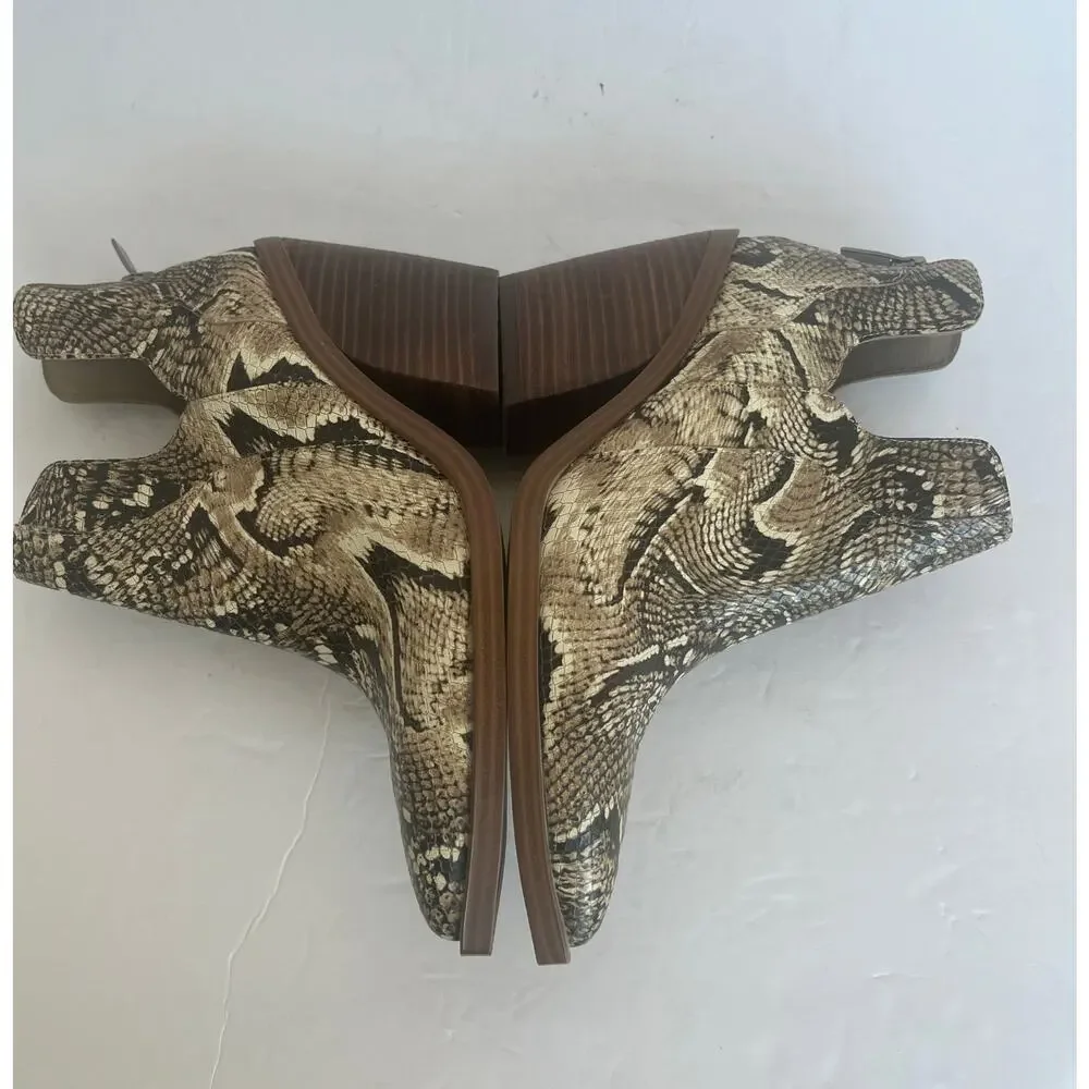 Vince Camuto Western Leather Snake Print Block‎ Heel Pointy Toe Bootie 7.5M